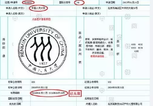 人大（dà）校徽商標到期了沒有續展